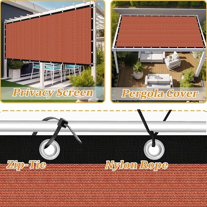 Shade&Beyond Customized Size 8' X 10' Shade Cloth with Grommets, 90% UV Protection UV Protection Mesh Tarp Sun Screens for Patio GN01, Rust Red