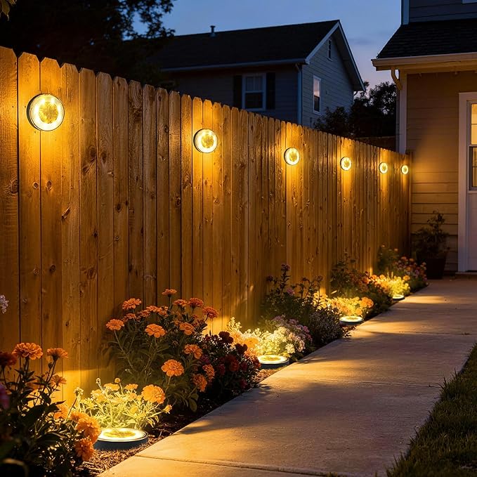 Joomer 2-in-1 Solar Lights Outdoor Waterproof, 12 Pack 8 LED, Warm White | Solar Powered Garden Lights Ground Disc Landscape Lighting for Patio Pathway Lawn Yard Driveway Walkway Deck Step