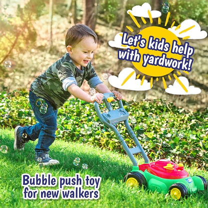 Maxx Bubbles Bubble-N-Go Mower, Includes 4oz Bubble Solution, Bubble Lawn Mower for Toddlers, Outdoor Bubble Toy for Kids, No Batteries Required, Red