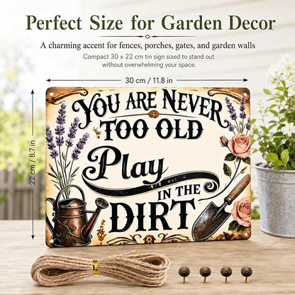 Vintage Garden Metal Sign, Funny Tin Wall Decor 8x12 In | vintage garden sign with rope, 4 pins and corner holes for patio, porch, fence, greenhouse and wall decor