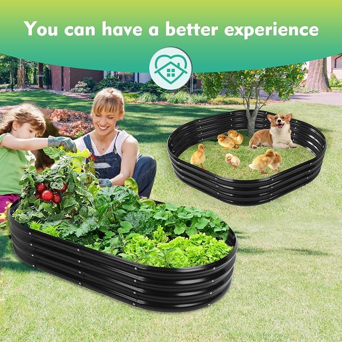 YSEJOMP 12" Tall Oval-Shaped/Elliptic Metal Raised Garden Bed Outdoor Black | 60X32X12 Inch,1 FT Tall,0.8MM Thick Galvanized Metal Painted,for Variety of Flowers,Herbs,Vegetables.with Gloves,Tool free