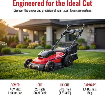 20" Self Propelled Cordless Lawn Mower,40V 2x4.0 Ah Battery Lawn Mower with Dual Battery Slots & Steel Deck, 3-in-1 Walk-Behind Mower (Bagging/Mulching), Space Saving Foldable