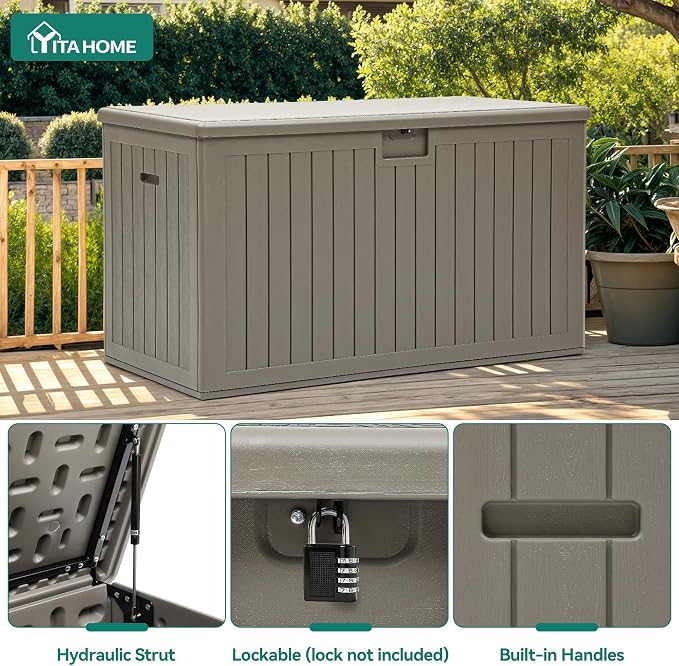 YITAHOME 220 Gallon Double-Wall Deck Box with Divider & Side Handles | Outdoor Large Storage for Patio Furniture Cushions, Garden Pool Accessories, Water Resistant & Lockable