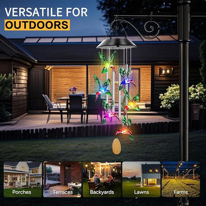 Solar Hummingbird Wind Chimes with 4 Music Aluminum Tubes | Wind Chimes for Outside,Best Gifts for Mom Grandma Women Wife Aunt Sister, Unique Mobile Wind Chime, Garden Yard Decor