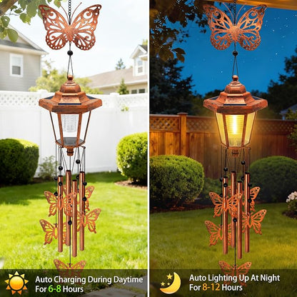 2 Pack Solar Butterfly Wind Chimes, Gifts for Women Mom Grandma Wife Sister Daughter Neighbor, Classic Bronze Wind Chimes With Wind Catcher Solar Decor Light For Outdoor Garden Patio Yard Porch Window