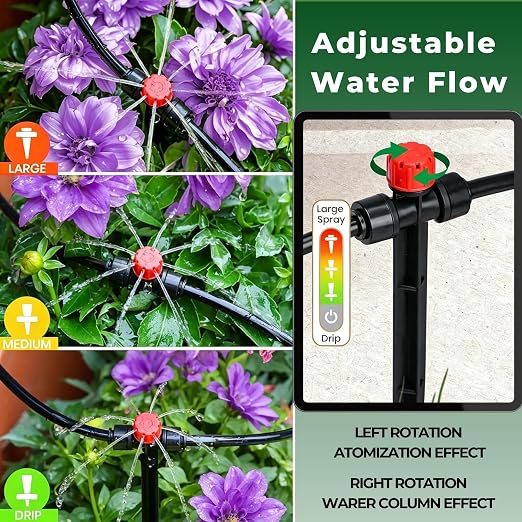 120FT Drip Irrigation System for Garden: Quick Connect 1/4" PE Tubing 18Pcs Automatic Water Sprinkler Kit Adjustable Misting Part Watering Hose, Outdoor Raised Bed Plants Flower Yard Greenhouse
