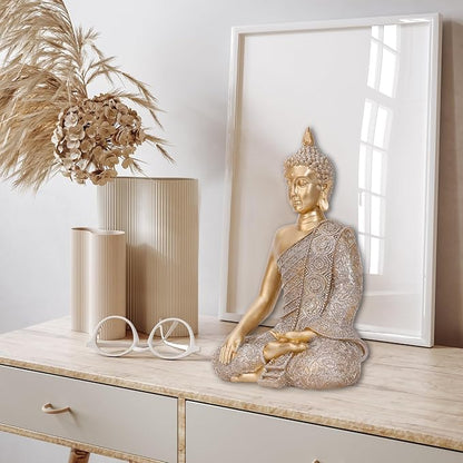 Golden Buddha Figurine - Meditating Seated Buddha Statue - resin Figurine | YOUERDA; Yoga Meditation Room Home Decor, Altar Spiritual Decoration Asia Sculpture for Garden, Patio, Deck, Yard Art