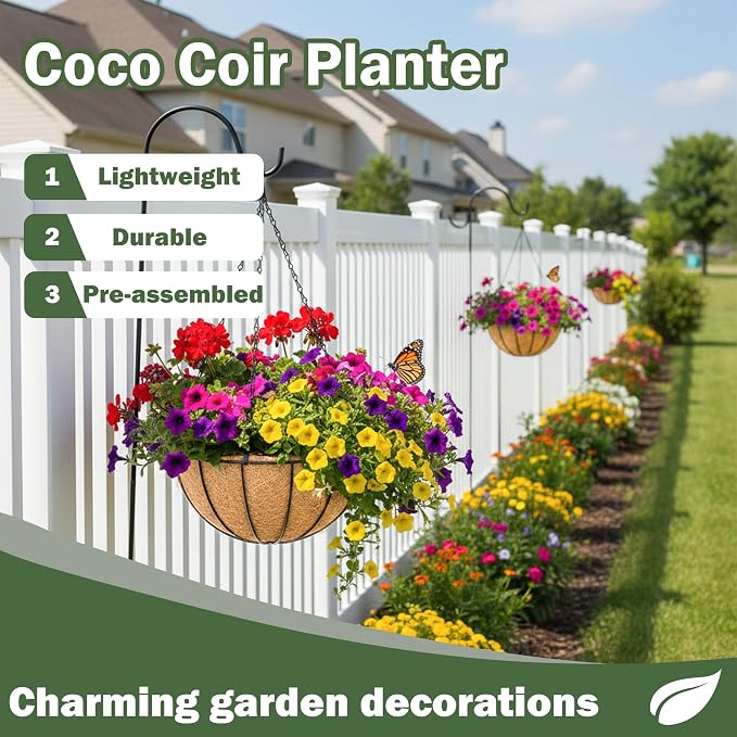 4 Pack 8 Inch Hanging Baskets for Plants Outdoor Metal Hanging Planter Basket with Coco Coir Liner Hanging Flower Baskets Hangings Flower Pots Holder for Garden, Patio(Watermelon)