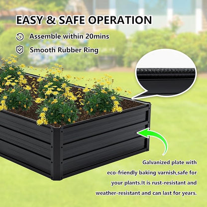 Thanaddo Galvanized Raised Garden Bed 6x3x1ft Outdoor Planter Box Galvanized Steel Garden Bed Kit for Vegetables, Flowers, Herbs and Succulents Black