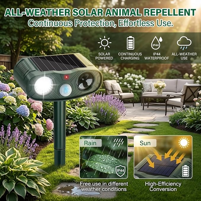 Sonic Fortress Pro Deer Repellent Device,2 Pack Solar Animal Repeller | 2026 Motion Sensor Squirrel Fortress Pro Raccoon,Cat Repellent Outdoor with LED Flash Light for Garden, Farm, Yard