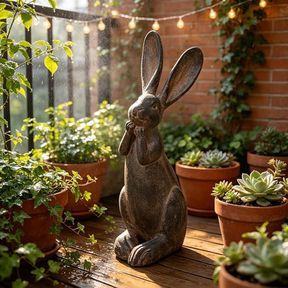 DiliComing Bunny Decor Resin Animals Statue - Garden Decorations Garden Decor for Outside Cute Cheeky Bunny Figurine Statues for Home Decor Outdoor Decor for Porch 5 × 4 × 11 Inch