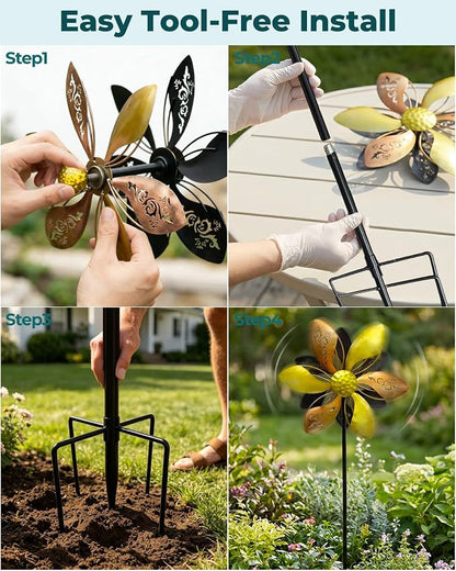 Double-Sided Metal Wind Spinner for Yard, 37" Kinetic Garden Decor | Weather-Resistant Finish, Smooth Spinning Motion, Sturdy 5-Prong Stake, Quick Assembly, Ideal for Lawns, Gardens, and Patios