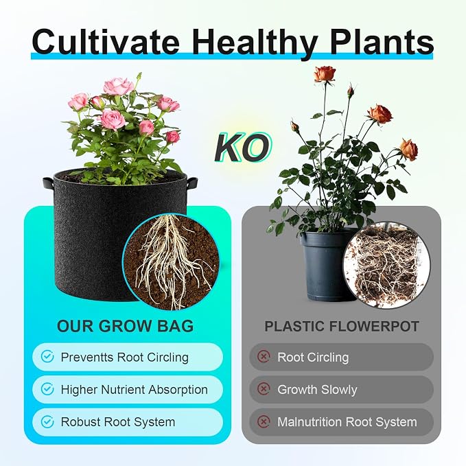 Land Guard 4-Pack Fabric Grow Bags 10 Gallon, Thickened Nonwoven Garden Pots, Growing Bags with Handles, Black