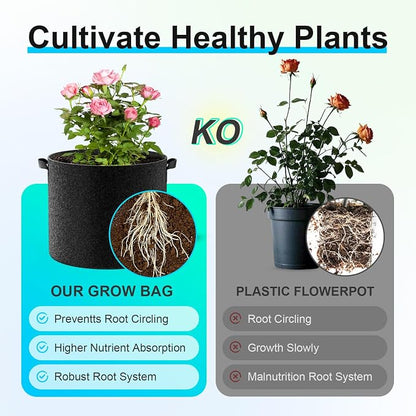 Land Guard 4-Pack Fabric Grow Bags 10 Gallon, Thickened Nonwoven Garden Pots, Growing Bags with Handles, Black