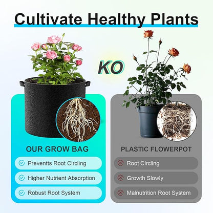 Land Guard 10-Pack Fabric Grow Bags 15 Gallon, Thickened Nonwoven Garden Pots, Growing Bags with Handles, Black