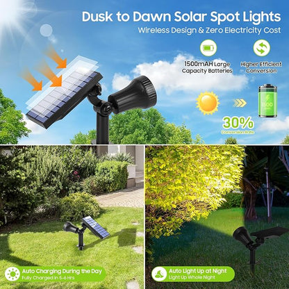 Solar Spot Lights Outdoor Waterproof, Upgraded 3-Level Ultra Bright LED Spotlights for Landscape, Solar Powered Garden Uplights for Wall, Tree, Pathway, Yard, Patio, Auto On/Off - 4 Pack (Warm White)