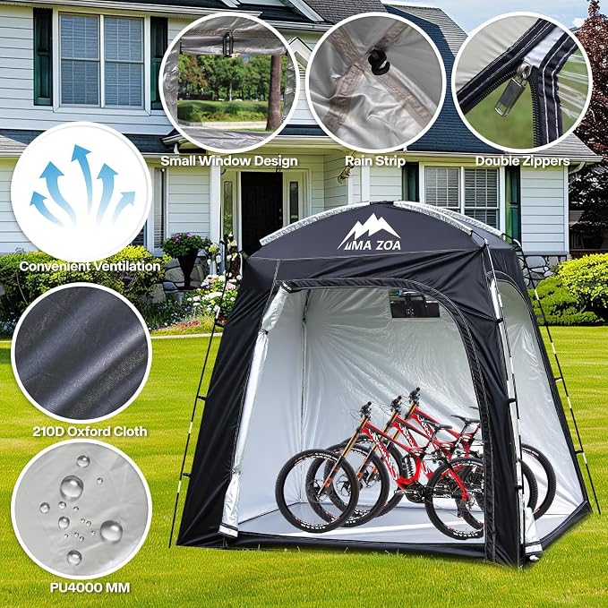 Bike Storage Tent, 82*52*71 In Outdoor Portable Storage Tent,Made of 210D Oxford Cloth PU4000mm Waterproof Fabric, Storage Shed for 2-4 bike, Motorcycles,Garden Tools,Lawn Mower,Various Tools