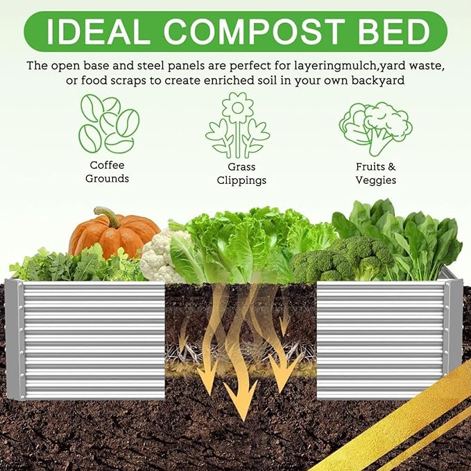 2 Pack Tall 8FT Corrugated Galvanized Steel Raised Garden Bed Outdoor, Metal Above Ground Garden Bed for Vegetables and Flowers, Rectangle Raised Beds for Gardening-8x3FT
