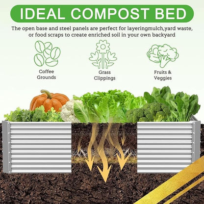 2 Pack Tall 8FT Corrugated Galvanized Steel Raised Garden Bed Outdoor, Metal Above Ground Garden Bed for Vegetables and Flowers, Rectangle Raised Beds for Gardening-8x3FT