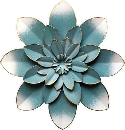 Metal Flower Wall Art Decor, 9.5" Blue Rustic Modern Floral Sculpture | Gradual Distressed Hanging Home Decoration Accent Artworks, Indoor Bedroom Living Room Office, Outdoor Garden Patio