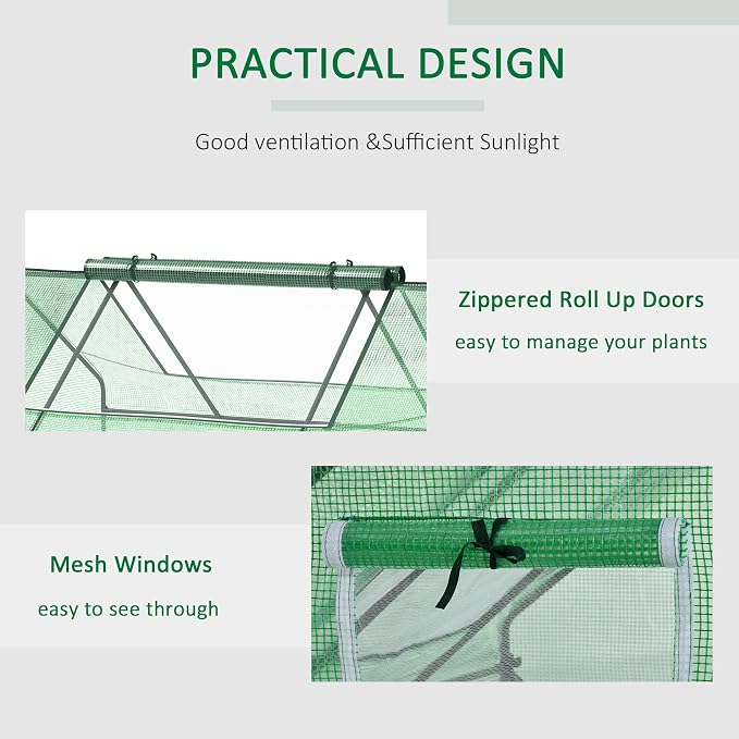 Outsunny 71" x 55" x 32" Mini Greenhouse, Small Green House, Garden Planting Shed, Outdoor Flower Planter Warm House with Zipper Windows, Green