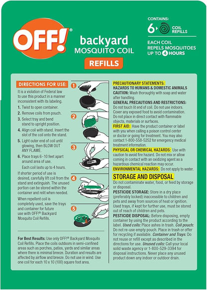 OFF! Backyard Mosquito Repellent Coil Refills, Perfect for Outdoor Patios Country Fresh Scent, 6 Count (Pack of 2)