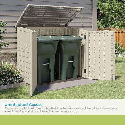 Suncast 3 Pack 34 Cu Ft Capacity Horizontal Outdoor Storage Shed for Garbage Cans, Garden Accessories, Backyard, and Patio Use, Vanilla