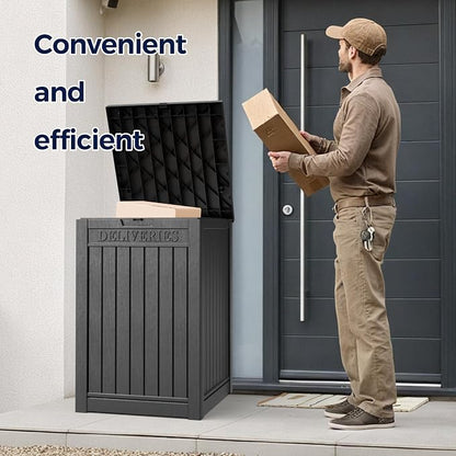 50-Gallon Package Delivery Boxes for Outside, Resin Storage Chest with Sign & Lockable Secure, Waterproof Package Drop Box with Pre-Installation Hole for Curbside, Porch, Black