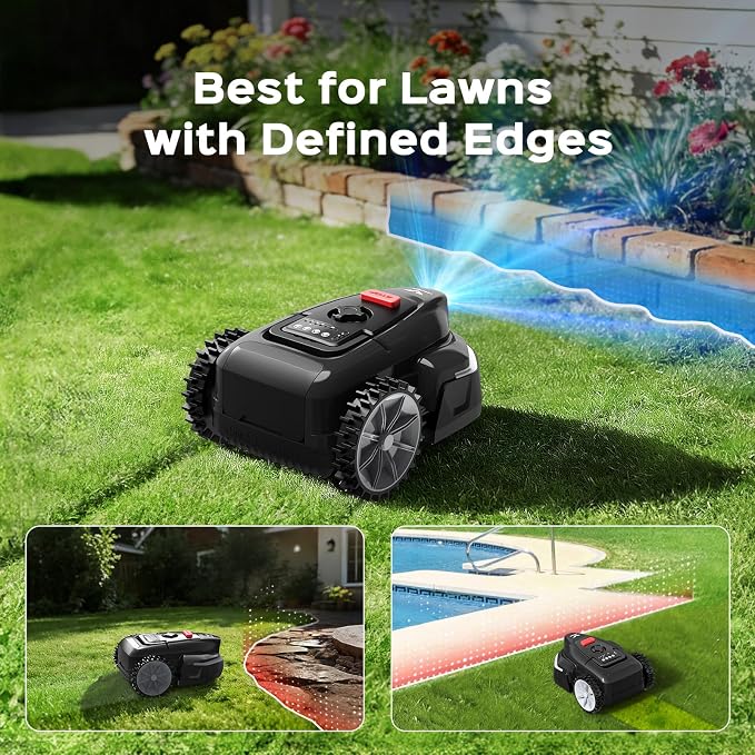 V3 Robotic Lawn Mower with AI Vision Technology, Adjustable Grass Cutting Height, APP Control, Low-Noise Performance, No-Go Zone Function, Efficient Robot Lawn Mower for Small Lawns(Jet Black)