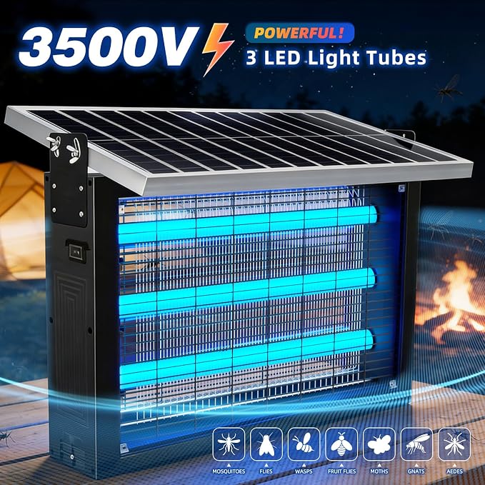 Heavy-Duty Solar Bug Zapper for 8000 sq.ft with 30W Solar Panel | Rechargeable Solar Zapper with High Powered, Solar Bug Zapper for Outdoor Patio Garden Backyard Farm and Large Spaces