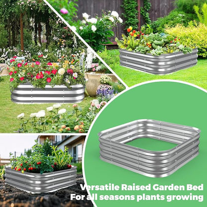 Galvanized Raised Garden Bed, 4x4x1ft Garden Planter Bed Outdoor, Heavy Duty Rustproof Steel Raised Bed Kit for Gardening Vegetables Fruits Flowers Grow, Silver