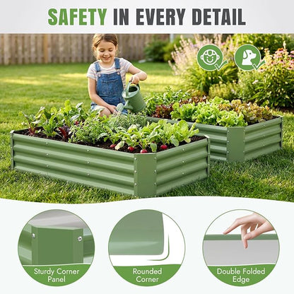 INNO STAGE 2 Pcs 4×2×1ft Galvanized Raised Garden Bed Kit, Galvanized Planter Raised Garden Boxes Outdoor, Large Metal Raised Garden Beds for Vegetables, Flowers, Herbs, OliveGreen