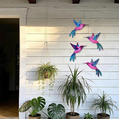4 Pack Metal Hummingbird Wall Art Decor - 3D Colorful Birds Outdoor Wall Art,Hanging Decoration for Patio, Garden, Balcony and Fence (B)