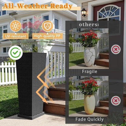 Greesum 32 Inch Tall Plastic Planters with Detachable Inner Pot & Drainage Holes (Set of 2), Extra Large Outdoor Flower Pots for Large Plants, Trees, Patio, and Garden, Black