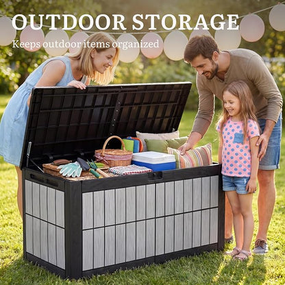 YITAHOME 134 Gallon Large Deck Box | Waterproof Resin Outdoor Storage Box with Lock, Doubles as Bench Seating for Patio Furniture Cushions,Garden Tools & Pool