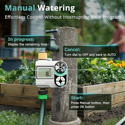 QUOBAS Brass Sprinkler Timer 2 Pack, Programmable Water Hose Timer for Garden Hose Faucet with Waterproof HD Screen, Rain Delay/Manual/Automatic Irrigation Watering System for Garden, Lawn, Yard