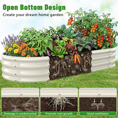 Oval Raised Garden Bed, 5 x 2 x 1FT, Galvanized Steel Planter Box with Wave-Shaped Metal Panels Painted for Outdoor Flower,Tree,Herb & Vegetable Garden (White, 60X24X12 inches)