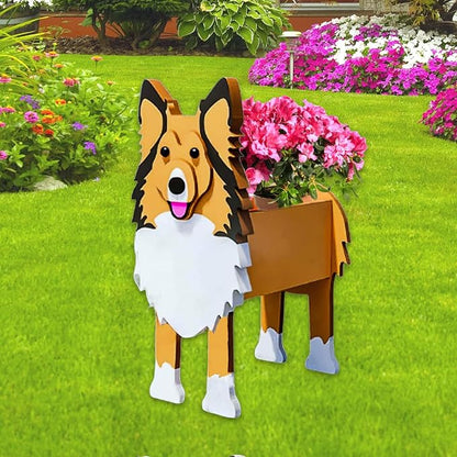 Sheltie Dog Planter Pots, 9.45 x 8.66 x 13.39 Inches | Dog Flower Pot, Cute Animal Shaped Plant Pot, Gifts for Women & Pet Lovers, Indoor Outdoor Garden Home Office Decor