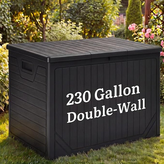 YITAHOME 230 Gallon Extra Large Outdoor Storage Box | Waterproof Double-Wall Deck Box with Hydraulic Piston for Garden Tools, Pool Accessories & Cushions, Resin Deck Organizer