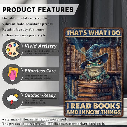 Vintage Frog Tin Sign That's What I Do IRead Books And Know Things Retro Metal Poster Magic Funny Frog Wall Art Cafe Office Home Bar Plub Club Toilet Classroom Rustic Metal Sign 12 * 8inch