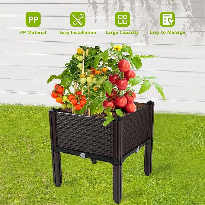Raised Garden Bed Planters for Outdoor Plants with Legs Elevated Rectangular Planter Boxes Garden Patio Balcony Deck for Planting Flowers, Vegetables, Tomatoes, and Herbs