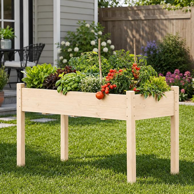 30" H Raised Garden Bed with Legs, Fir Wood Elevated Garden Bed Planter Box | Plant Stand Indoor/Outdoor for Tomato, Strawberry Herb Garden Planter