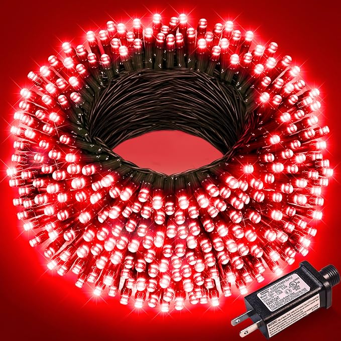 100FT 300 LED Christmas Lights Outdoor Indoor, Plug in, Green Wire, Red | Waterproof Christmas Tree Lights 8 Lighting Modes Connectable String Lights for Outside Patio Garden Xmas Holiday Decorations