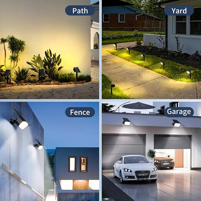 Solar Spot Lights Outdoor 6 Pack, [52 LED/ 6 Lighting Modes] Solar Lights Outdoor Waterproof IP65 Dusk to Dawn Solar Powered Landscape Spotlights for Outside Yard Garden Pathway Lawn