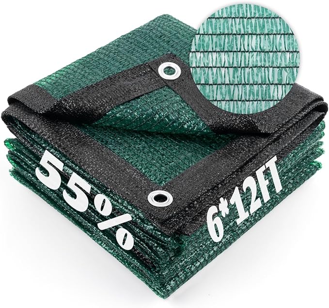 Cool Area 55% Sun Shade Cloth Mesh Tarp with Grommets for Plant Cover 6x12ft Patio Canopy Garden Pergola Greenhouse Car Barn Kennel Dark Green