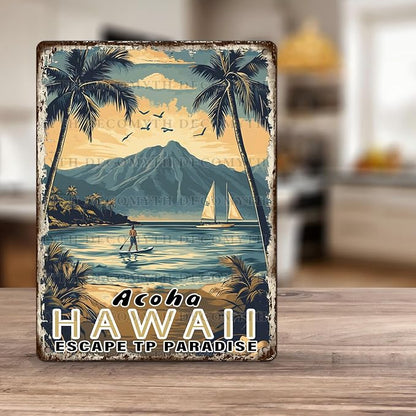 Vintage Tin Sign Aloha Hawaii Tin Sign for Cafes Bar Club Wall Decor 12 * 16inch