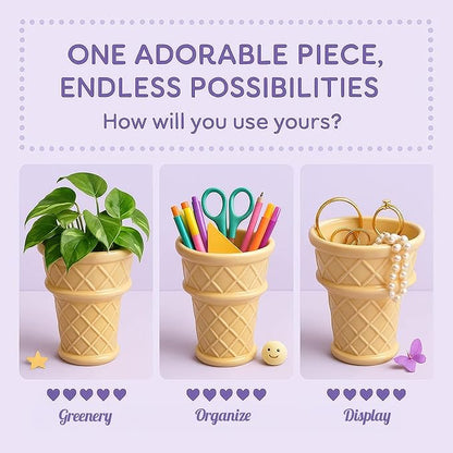 Nebula Colors Fun&Unique Ice Cream Cone Flower Planter Charming 7inch tall x 3.5inchbottomwide x 5.3inchupperwide Ceramic Vase for Indoor & Outdoor Home Decor-Quirky Retro Garden Art for Plant Lovers