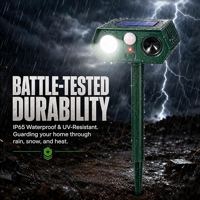 2026 New Animal Repellent Outdoor Squirrel Raccoon Sonic Fortress Pro Deer Repellent Devices with Light for Garden, Motion Activated Cat Deterrent to Scare Rabbit Dog Skunk Fox for Farm Yard (2)