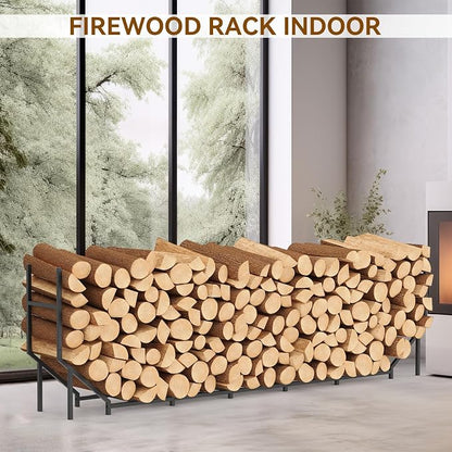 Ebeneze 8.6FT Firewood Rack Holder Outdoor, Heavy Duty Metal Firewood Storage Stand for Patio, Stable Log Holder Wood Stacker Firewood Organizer for Porch Backyard