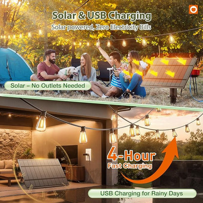 addlon 102(96+6) FT Solar String Lights Waterproof,Patio Light Solar Powered with Remote & USB Port 3 Modes, 48+4 LED Shatterproof Bulbs Outdoor Lighting for Camping Porch Backyard Garden